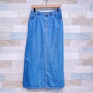 CRAZY HORSE Vintage 90s Denim Maxi Skirt Blue A Line Liz Claiborne Womens 10